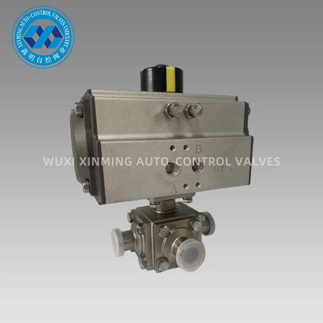 Actuator Niwmatig Tri-clamp Three Way Ball Valve