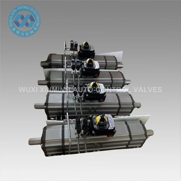 Actuator niwmatig ar gyfer rheoli llif tri cham ar biblinell petrocemegol