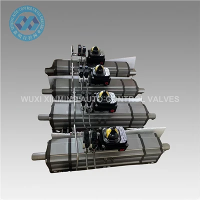 Actuator niwmatig ar gyfer rheoli llif tri cham ar biblinell petrocemegol