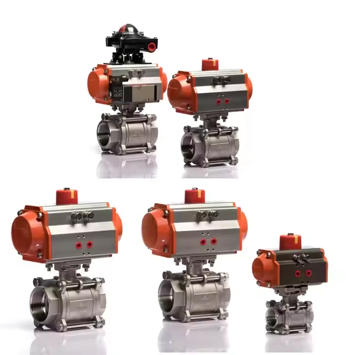 Edau mewnol actuator niwmatig dur gwrthstaen 316 3 pcs falf pêl dwy-gyfeiriadol niwmatig