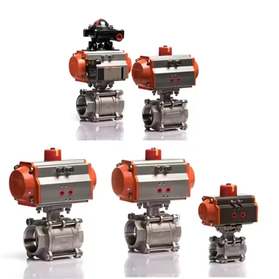 Edau mewnol actuator niwmatig dur gwrthstaen 316 3 pcs falf pêl dwy-gyfeiriadol niwmatig
