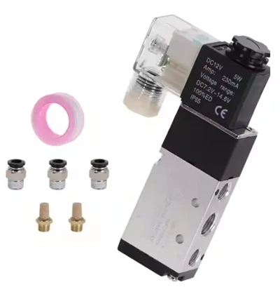 Falf solenoid niwmatig 5 ffordd 2- rheoli safle aer 12v 24v