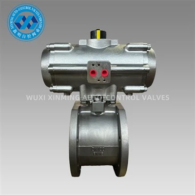 Falf Ball Wafer Dur Di-staen Gyda Actuator Niwmatig