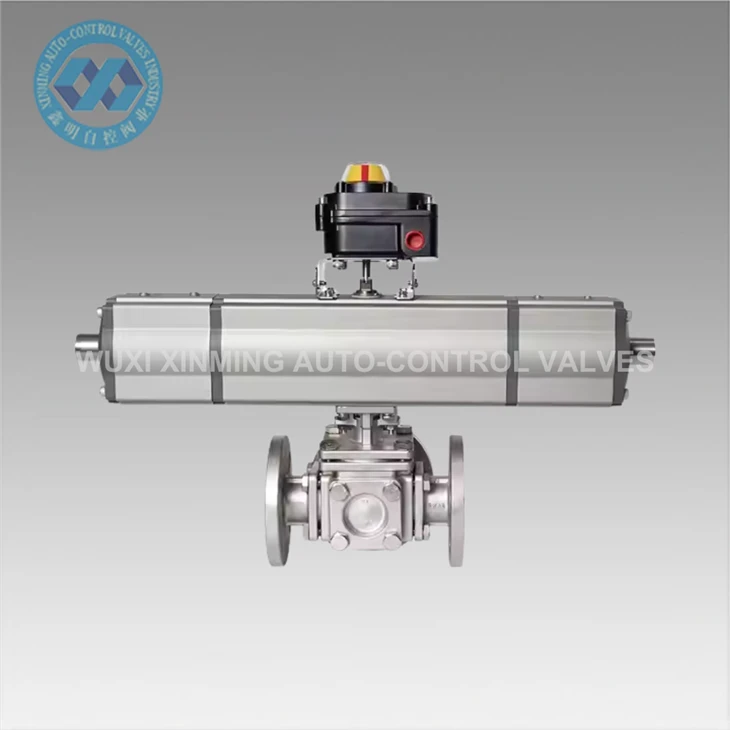 Actuator niwmatig tri safle ar gyfer rheoleiddio llif manwl gywir