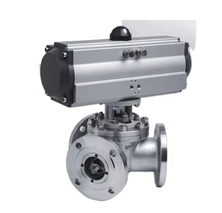 Falf Pêl 3 Ffordd Actuator Niwmatig 180 Gradd, Falf Pêl 3 Ffordd Gydag Actuator Niwmatig